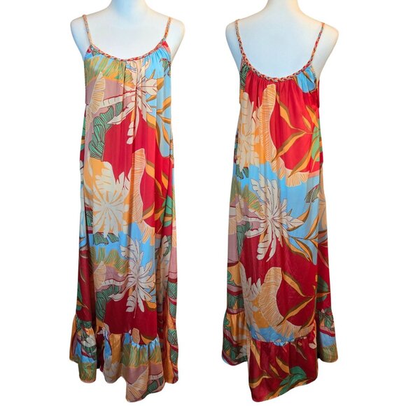 TRUE DESTINATIONS Women's Sleeveless Maxi Dress  Sz: M Tropical Motif - Picture 1 of 10